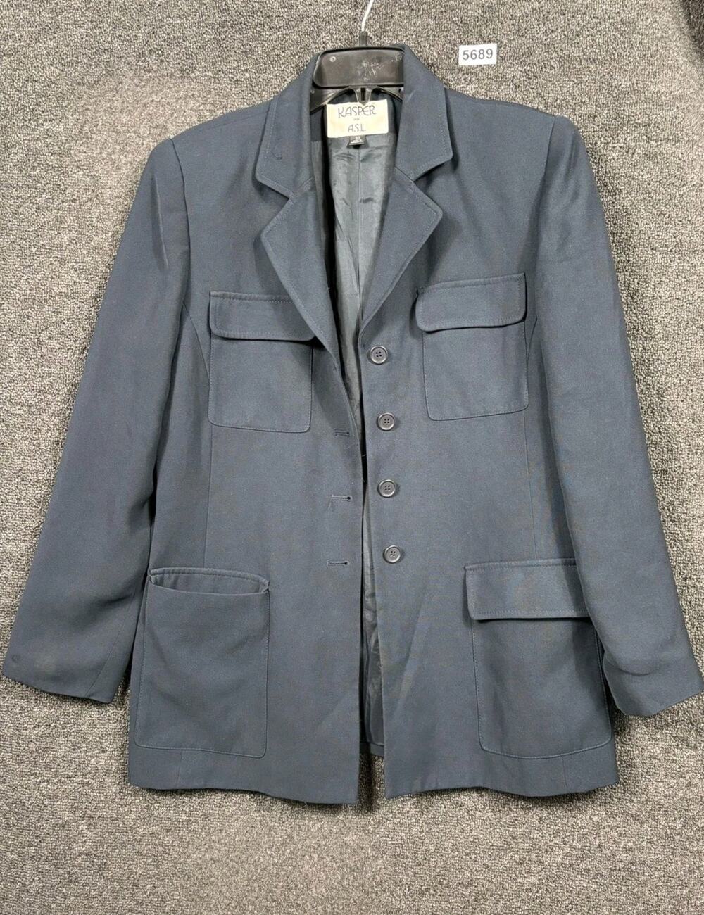 Kasper For ASL Blazer Jacket Womens Sz 10 Gray Single Breasted 4-buttons Pockets